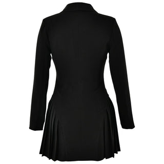 Turnover collar long sleeve v neck button pleated mini dress