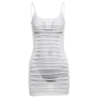 U neck body print hollow out cami cut out mini dress