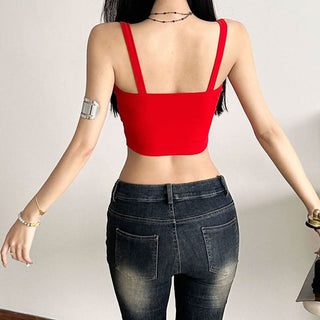 U neck mesh patchwork backless cami top