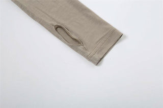 Hoodie long sleeve gloves knotted ruched v neck top