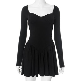 Ruched v neck long sleeve solid mini dress