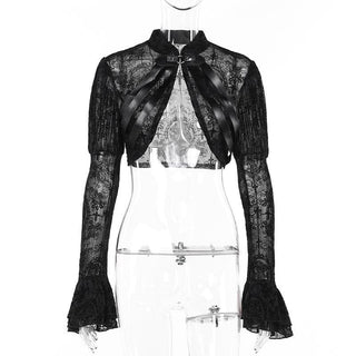 Long flared puff sleeve button shrug top