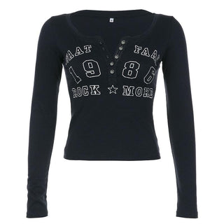 Button long sleeve "1986" pattern contrast top