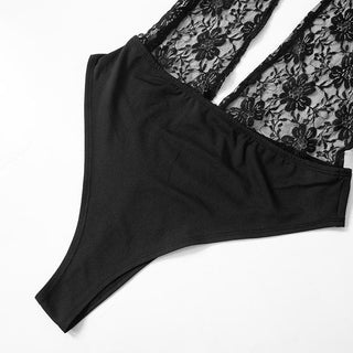 Halter deep v neck see through lace pant set