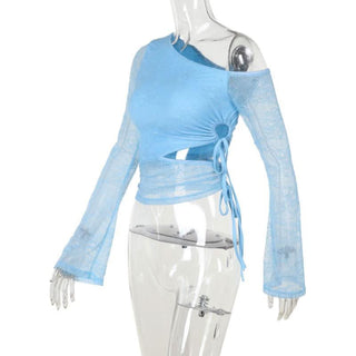 One shoulder drawstring self tie lace top