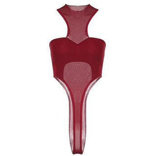 Crewneck mesh solid button bodysuit