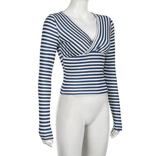 Striped v neck long sleeve top