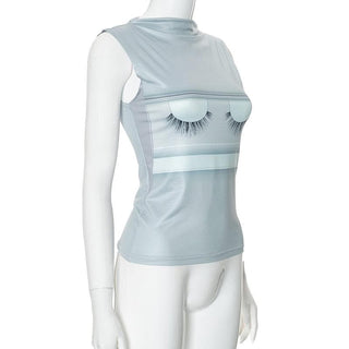 Eyelash print crewneck sleeveless top