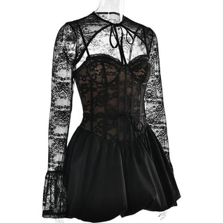 Sweetheart neck long sleeve lace shrug 2 piece mini dress