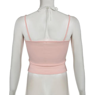 Halter bowknot patchwork cami top