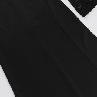 Sweetheart neck long sleeve self tie slit maxi dress-final-sale