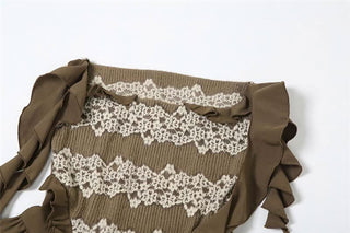 Knitted patchwork backless ruffle mini dress