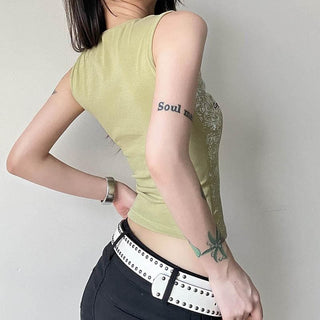 Notch neck print contrast tank top