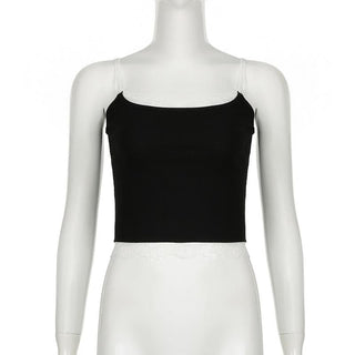 V neck lace hem backless contrast cami top