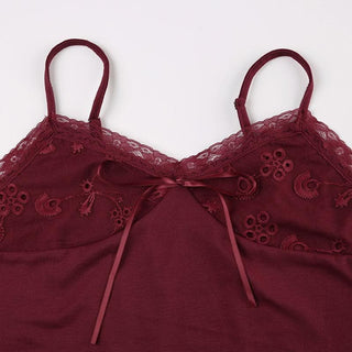 Lace patchwork bowknot backless cami top
