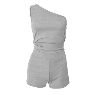 One shoulder irregular beaded ruched pant set