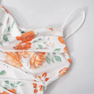 Self tie flower print backless spaghetti strap maxi dress