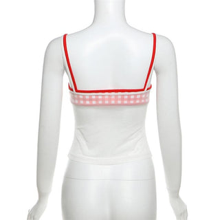 Plaid sweetheart neck ruched mesh 2 piece cami top