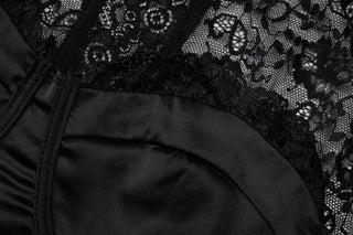 Long sleeve lace zip-up solid backless bustier patchwork top