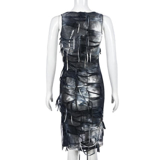 Tie dye button tassels square neck tank midi dress
