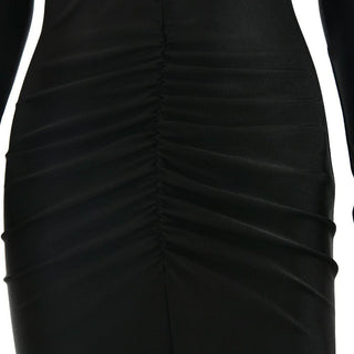 Long sleeve v neck ruched hollow out cut out maxi dress