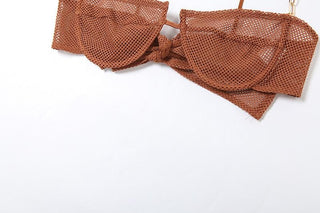 See through bowknot knotted hollow out cami maxi skirt set