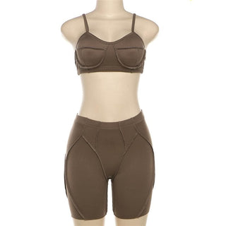 Stitch v neck solid backless high rise cami pant set