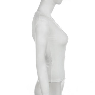 V neck cap sleeve lace hem top