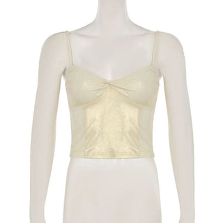 Metallic ruched backless cami top