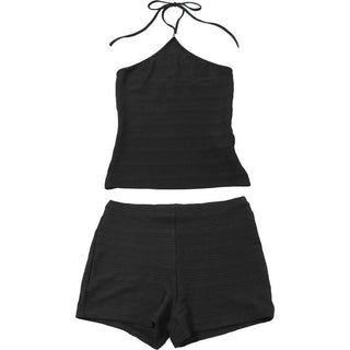 Halter backless textured solid short pant set