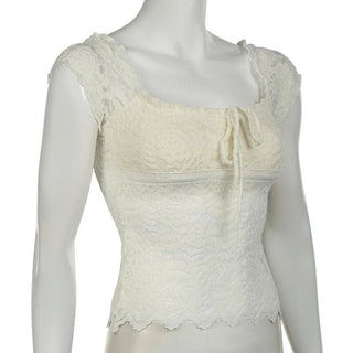 Cap sleeve square neck bowknot lace ruffle top