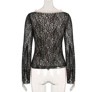 Long flared sleeve lace bowknot top