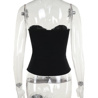 PU leather patchwork buckle zip-up tube top