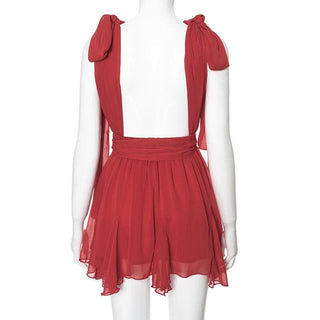 Deep v neck chiffon backless knotted ruffle mini dress