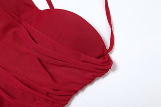 Cross back ruched gloves mesh cami maxi dress