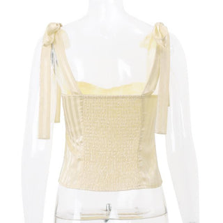 Striped smocked bowknot ribbon cami top