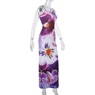 U neck flower print cami maxi dress