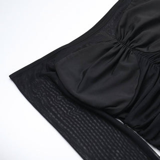 Off shoulder long sleeve mesh patchwork ruched maxi dress