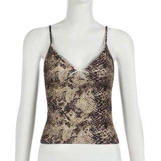 Snakeskin print bowknot cami top