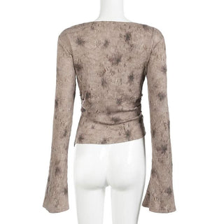 Long sleeve cowl neck ruched beaded top