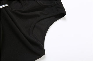 Hollow out sleeveless crewneck ruched solid crop cut out top