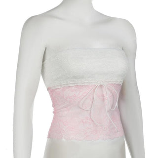 Lace knotted backless tube top