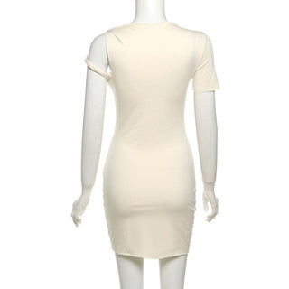 Short sleeve one shoulder ruched solid mini dress