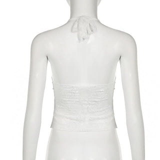 Halter u neck lace hem ruffle top