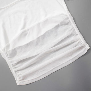 Short sleeve square neck mesh patchwork top