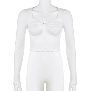 Long sleeve textured flower applique crop top