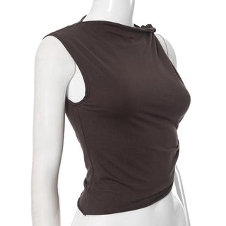 Crewneck irregular ruched solid top