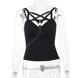 Cross front o ring solid backless cami top