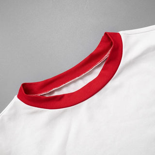 Short sleeve "55" pattern self tie crop top