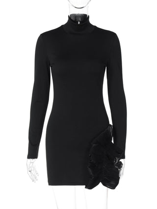 High neck long sleeve ruffle mini dress
